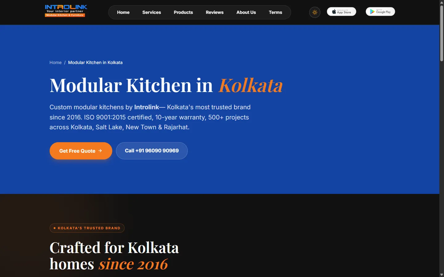 Local SEO landing page for modular kitchens in Kolkata